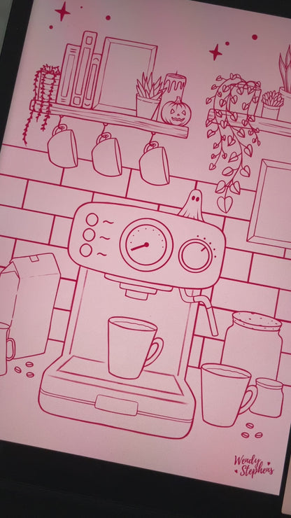 Spooky Coffee Shop Bar Station Art Print