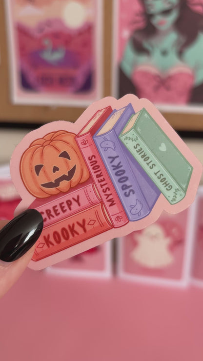 Creepy Kooky Books & Pumpkin Bookshelf Sticker, Bookish Reading Stickers, Book Lover Stickers