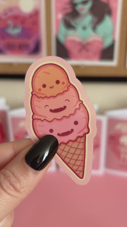 Summerween Pumpkin Triple Ice Cream Cone Sticker, Spooky Sticker, Halloween Decal