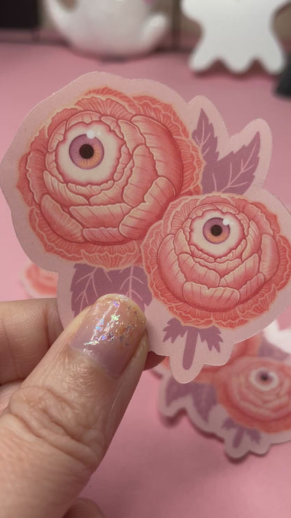 Cute Pink Eyeball Flower Peony Spooky Vinyl Sticker