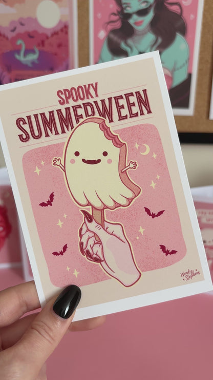 Spooky Summerween Ghost Popsicle Art Print, Goth Kitchen Decor, Creepy Ice Cream Poster