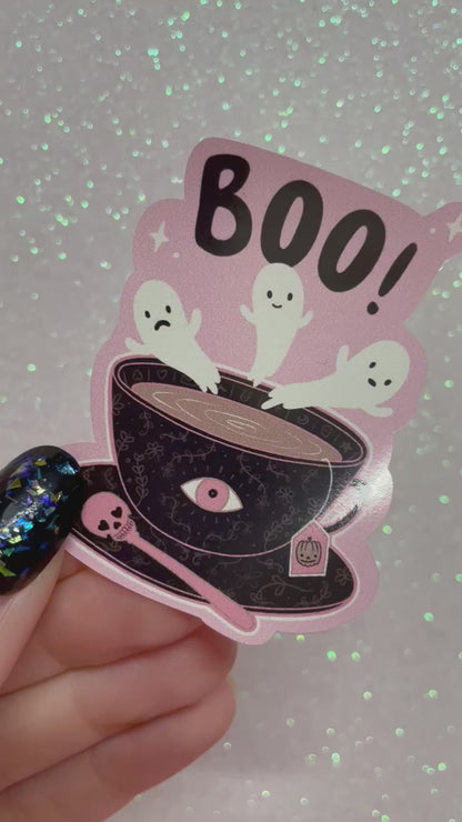 Boo Ghost Teacup Spooky Gothic Vinyl Sticker