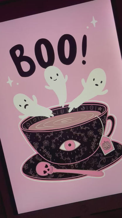 Boo Ghost Teacup Art Print