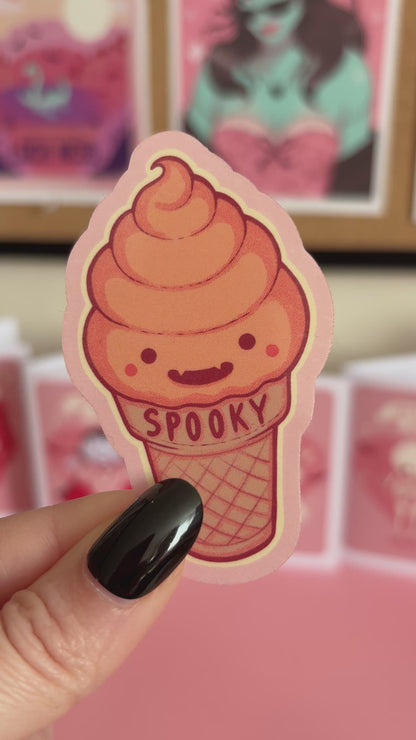 Summerween Pumpkin Soft Serve Ice Cream Cone Sticker, Spooky Sticker, Halloween Decal