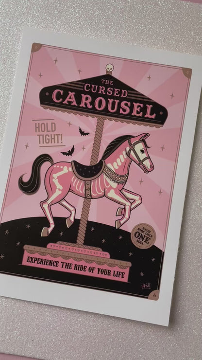 Cursed Carousel Horse Art Print