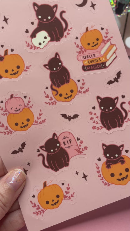 Spooky Cats & Pumpkins Gothic Sticker Sheet