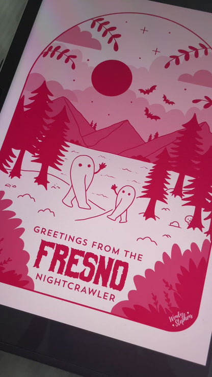 Fresno Nightcrawler Cryptid Travel Poster Art Print