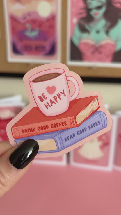 Coffee & Stack of Books Sticker, Bookish Stickers, Book Lover Stickers for Spooky Readers