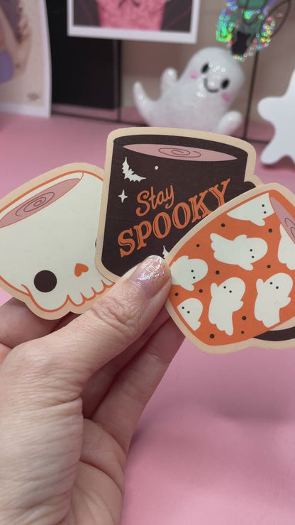 Spooky Coffee Mugs Stickers: Skull, Ghost, Stay Spooky Vinyl Sticker