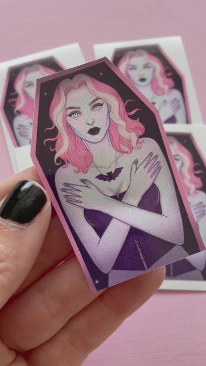 Vampire Girl Coffin Spooky Vinyl Sticker