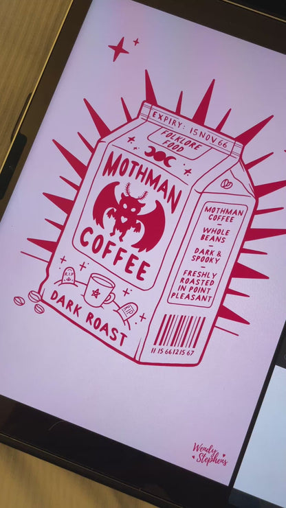 Mothman Coffee Cryptid Art Print