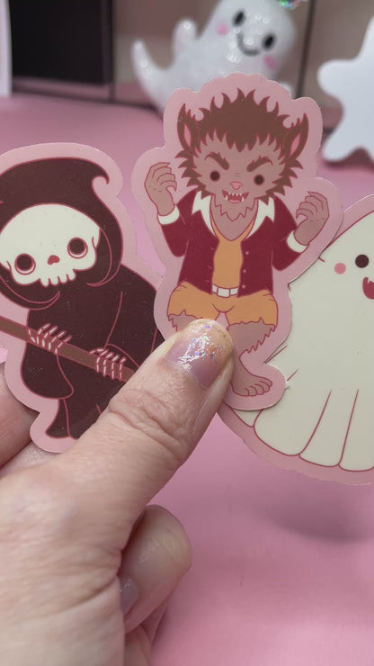 Spooky Monster Stickers: Grim Reaper Death, Werewolf, Ghost Vinyl Sticker