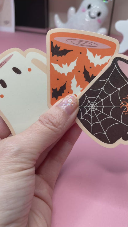 Spooky Coffee Mugs Stickers: Ghost, Bat, Spiderweb Vinyl Sticker