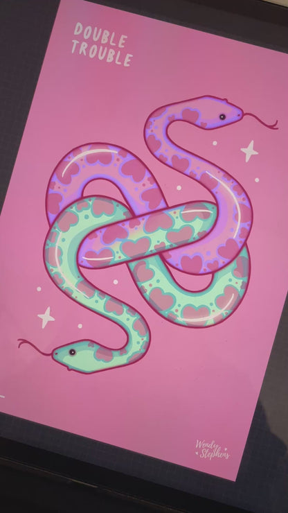 Two Headed Snake Spooky Gothic Art Print